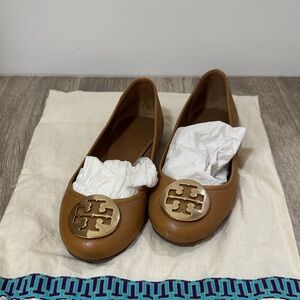 Tory Burch Brown Flats with Gold Logo